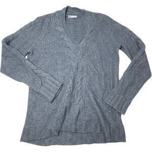 Colombo Cashmere V-Neck Cable Knit Sweater Gray Size 42